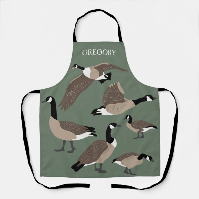 Bird Lovers Canada Geese Illustration Personalized Apron (Front)