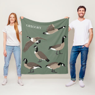 Bird Lovers Canada Geese Illustration Personalized Fleece Blanket