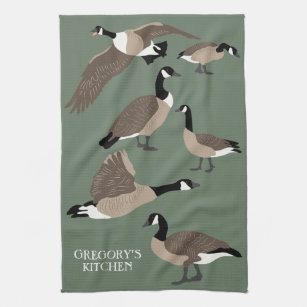 Bird Lovers Canada Geese Illustration Personalized Kitchen Towel