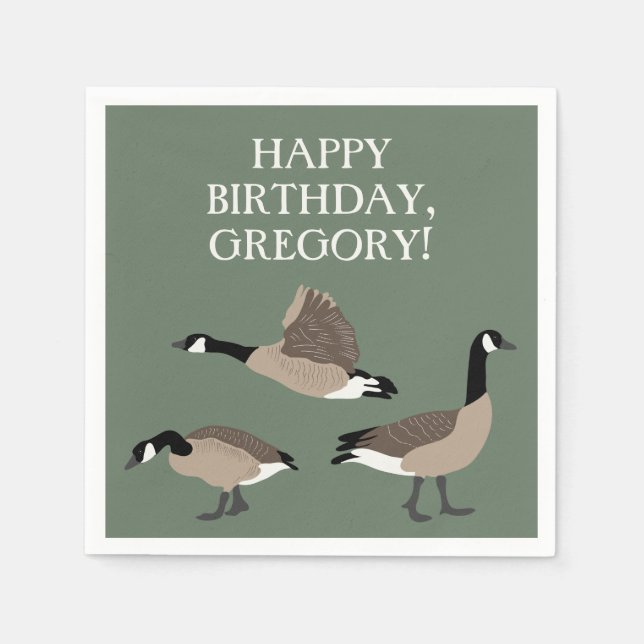 Bird Lovers Canada Geese Illustration Personalized Napkin (Front)