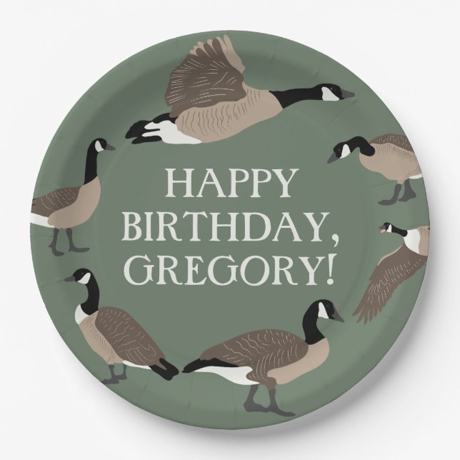 Bird Lovers Canada Geese Illustration Personalized Paper Plate (Front)