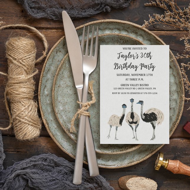 Bird Lovers Emu Themed Birthday Party Invitation (Creator Uploaded)