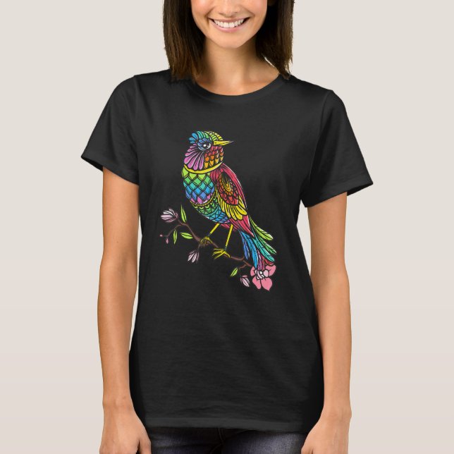Bird Mandala Birdwatcher Bird Colourful Artistic T-Shirt (Front)