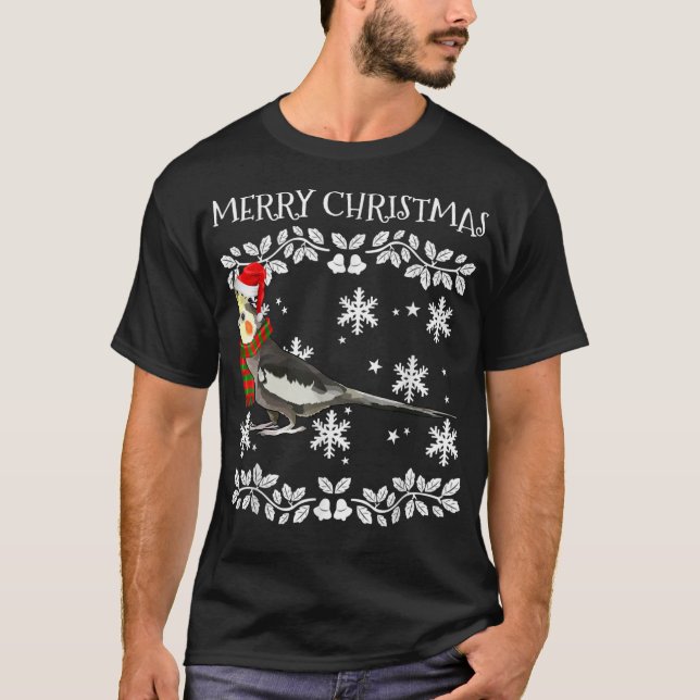 Bird Merry Christmas Ornament Cockatiel T-Shirt (Front)
