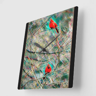 Bird Models: Cardinal Life 01-02 Square Wall Clock