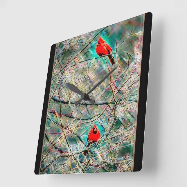 Bird Models: Cardinal Life 01-02 Square Wall Clock (Angle)