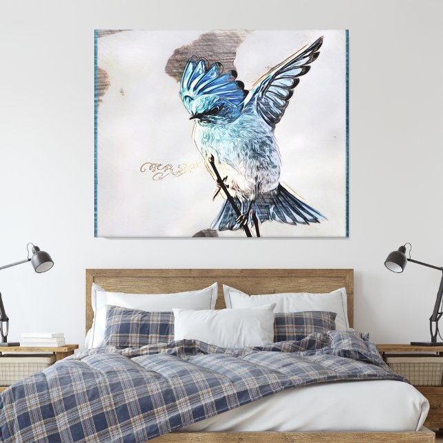 Bird Models: Mountain Bluebird 01-02 Canvas Print (Insitu(Bedroom))