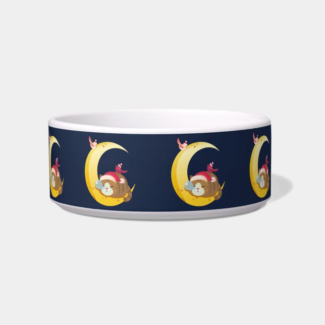 Bird Moon Sleeping Kitten Cat Holiday Bowl (Front)