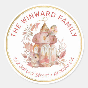 Bird, Mouse, and Boho Floral Lantern Classic Round Sticker