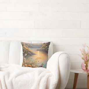 Bird Nature, fantasy illustration, AI, Throw Pillow