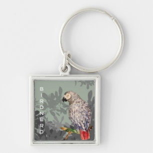 Bird nerd african grey parrot keychain