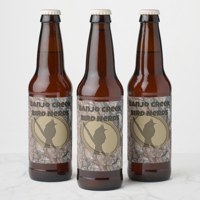 Bird Nerd Birding Club Group Silhouette Birder Beer Bottle Label (Bottles)