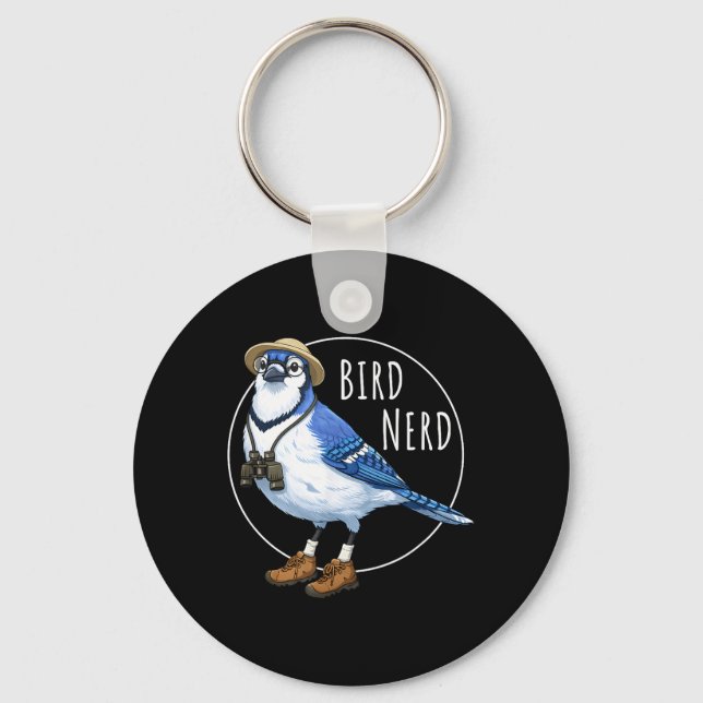 Bird Nerd Blue Jay Funny Bird Watching Birding Keychain (Front)