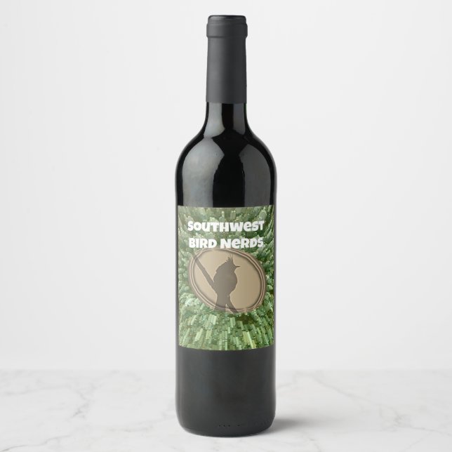 Bird Nerd Club Group Silhouette Brown Green Birder Wine Label (Front)