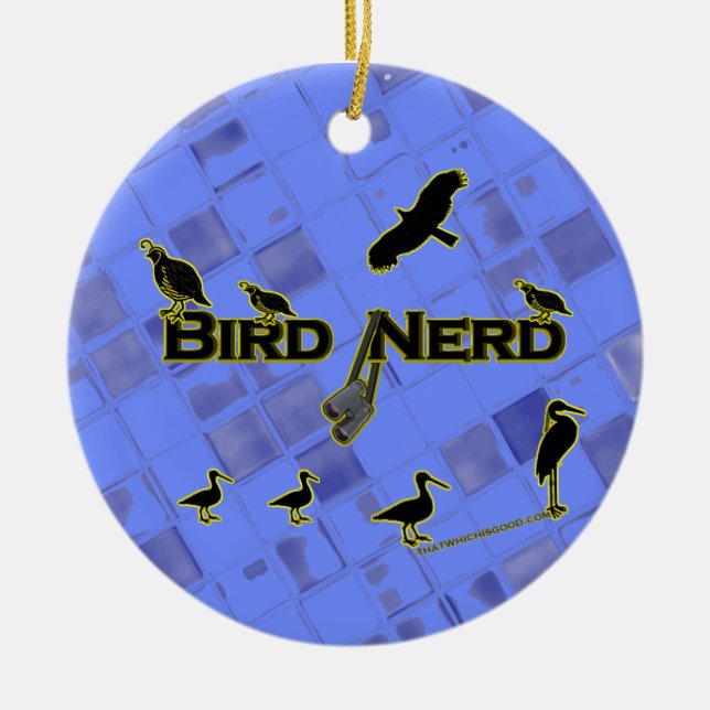 Bird Nerd Silhouette Ceramic Ornament (Front)