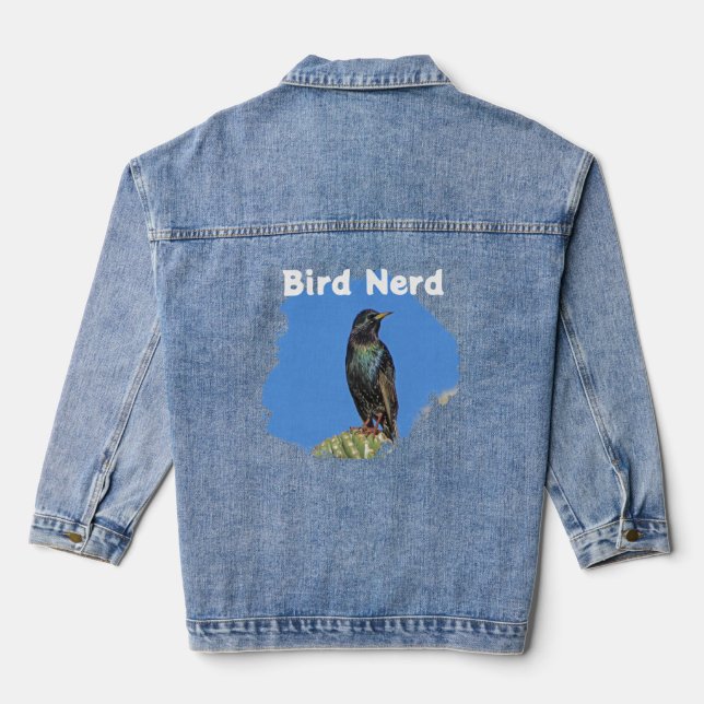 Bird Nerd Starling Birding Hobby Birdwatcher Denim Jacket (Back)