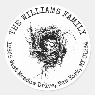 Bird Nest Eggs Family Name Return Address Classic Round Sticker
