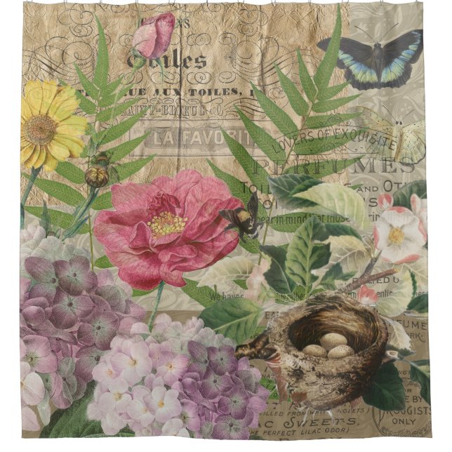 Bird Nest Floral Garden Flower Butterfly Art (Front)