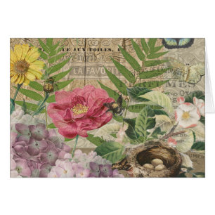 Bird Nest Floral Garden Flower Butterfly Art
