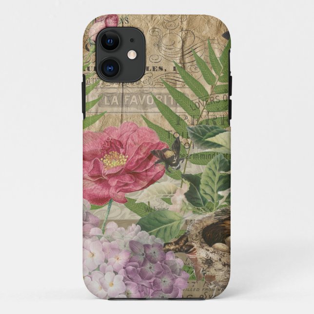 Bird Nest Floral Garden Flower Butterfly Art Case-Mate iPhone Case (Back)