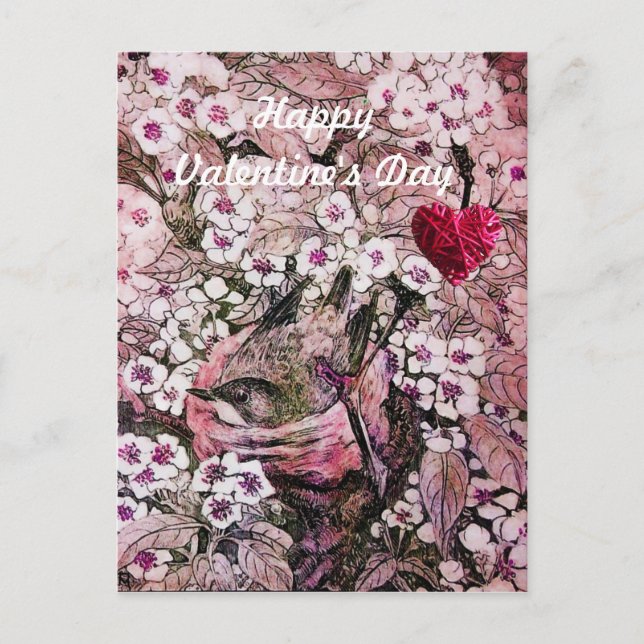 BIRD NEST,FLOWERS,BRAIDED HEART VALENTINE'S DAY HOLIDAY POSTCARD (Front)