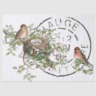Bird Nest French Postmark Vintage Decoupage  Tissue Paper