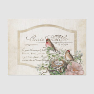 Bird Nest Gold Floral Carte Postale French Script  Tissue Paper