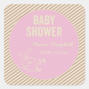 Bird Nest Pink Baby Shower Square Sticker