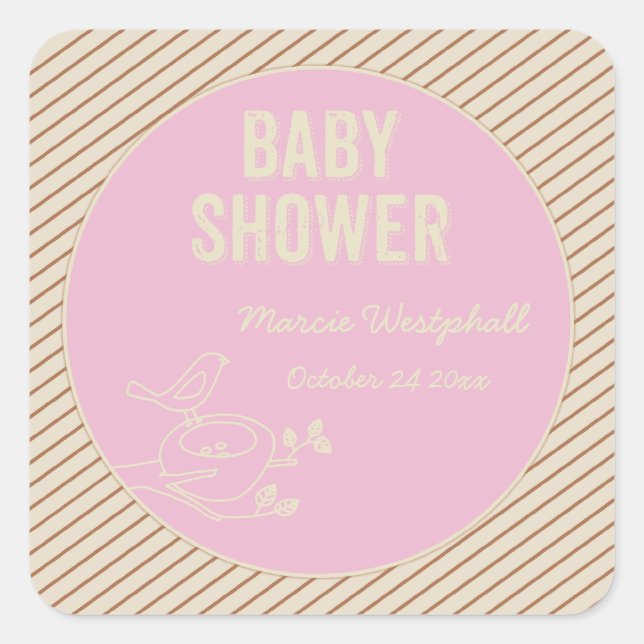 Bird Nest Pink Baby Shower Square Sticker (Front)