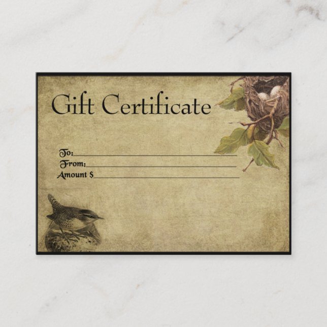 Bird & Nest- Prim Gift Certificate Cards (Front)