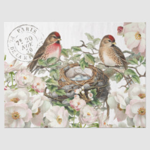 Bird Nest Rose Flower Postmark Spring Decoupage    Tissue Paper