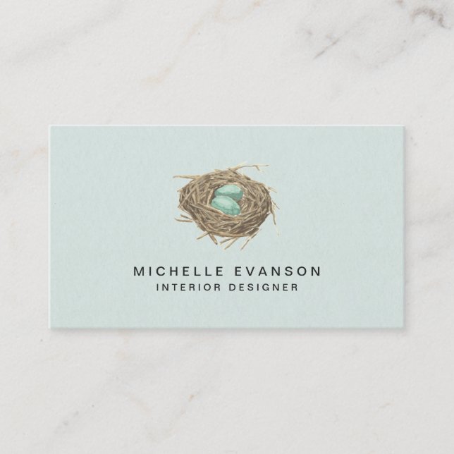 Bird Nest Simple Elegant Mint Professional Business Card (Front)