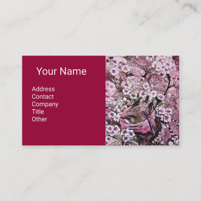 BIRD NEST,SPRING FLOWERS Monogram Pink White Red Business Card (Front)