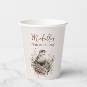 Bird Nest Terracotta Pink 75th Birthday Paper Cups