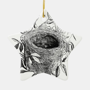 bird nest vintage illustration ceramic ornament