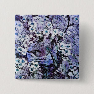 BIRD NEST ,white blue 2 Inch Square Button