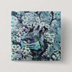BIRD NEST ,white blue 2 Inch Square Button