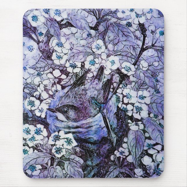 BIRD NEST ,white blue Mouse Pad (Front)