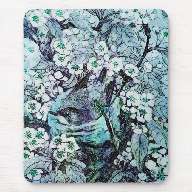 BIRD NEST ,white blue Mouse Pad (Front)