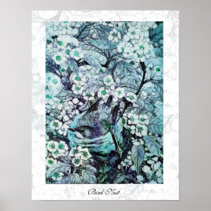 BIRD NEST ,white blue Poster