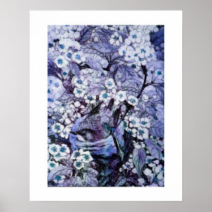BIRD NEST ,white blue Poster