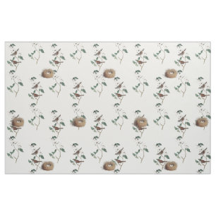 Bird Nest White Flowering Dogwood Vintage Pattern Fabric