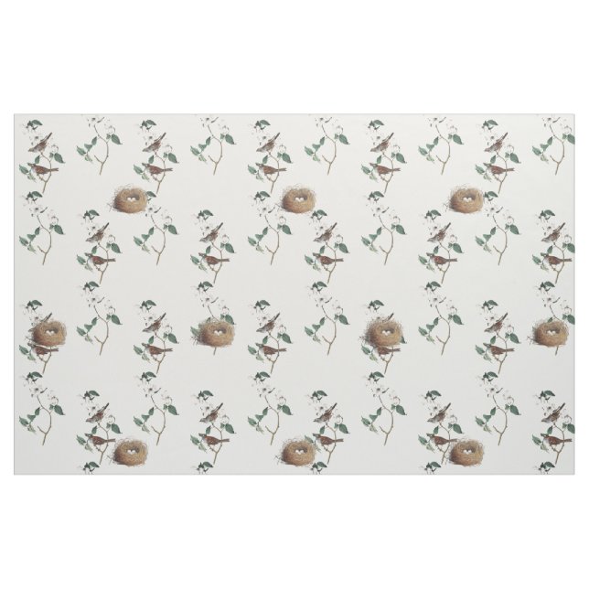 Bird Nest White Flowering Dogwood Vintage Pattern Fabric (Yard)