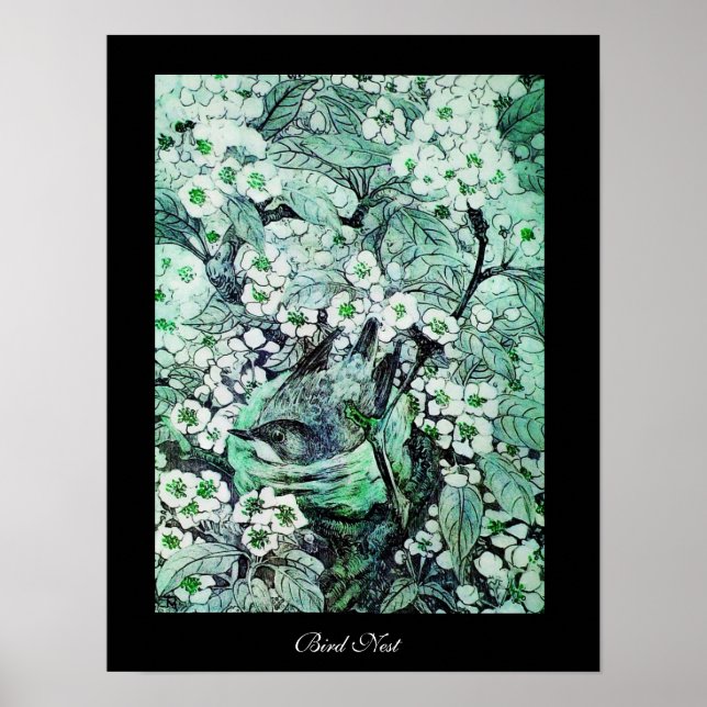 BIRD NEST ,white green black Poster (Front)