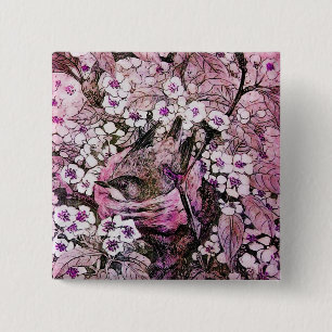 BIRD NEST ,white red pink violet 2 Inch Square Button