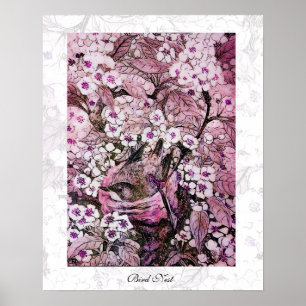 BIRD NEST ,white red pink violet Poster