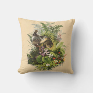Bird Nesting Among Flowers Throw Pillow