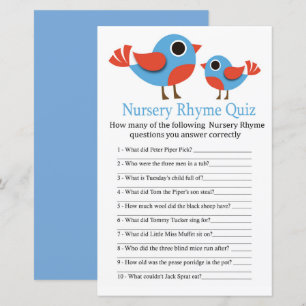 Bird Nursery Rhyme Quiz baby shower game