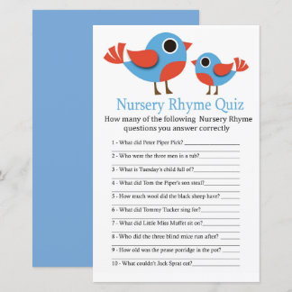 Bird Nursery Rhyme Quiz baby shower game
