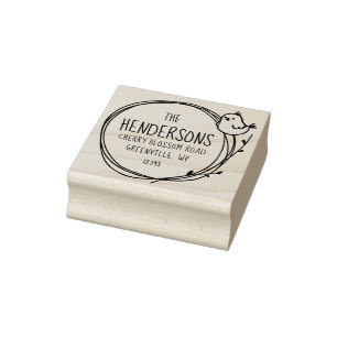 Bird of Happiness Wreath Nature Return Address Rubber Stamp